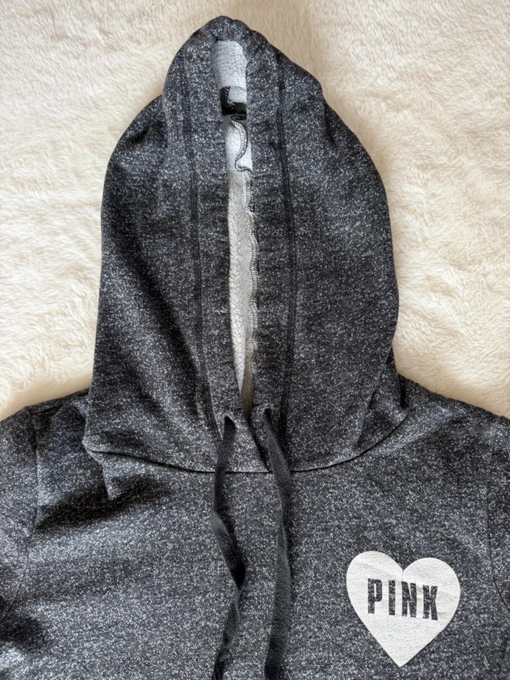 PINK Victoria's Secret Charcoal Gray Heart Logo Hoodie - Picture 3 of 5